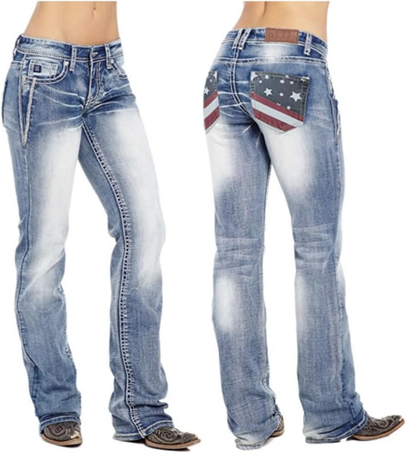 

Джинсы Andongnywell Boot Cuts для женщин, ретро, мид-уэйст, буткат, плюс сайз, классический силуэт