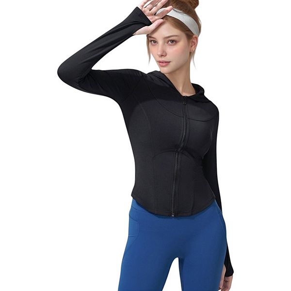 

Женская худи с длинными рукавами на молнии, облегающего кроя и манжетами для большого пальца Anna-Kaci, Black