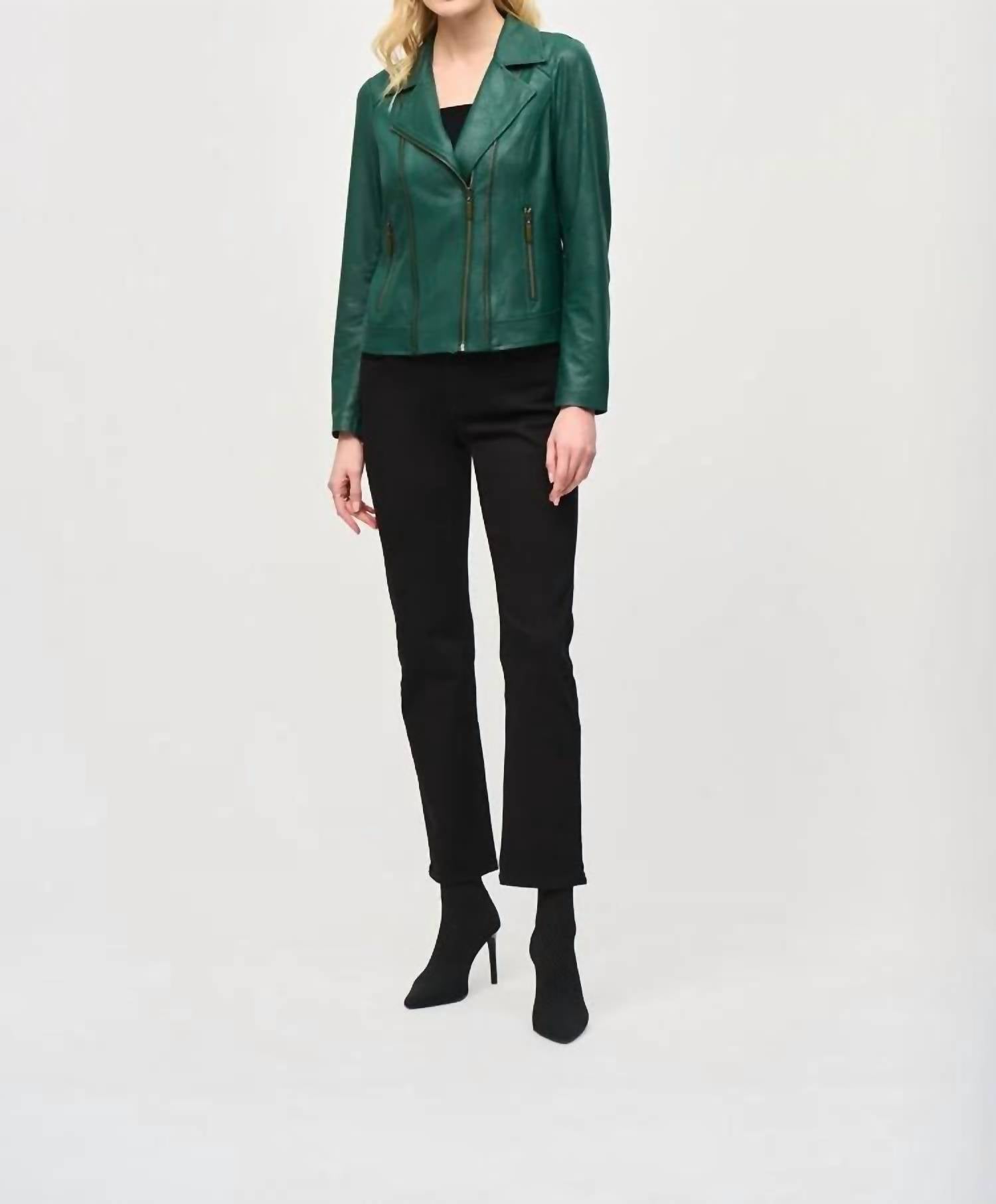 

Joseph Ribkoff Вязаная мотоциклетная куртка с фольгированным покрытием, абсолютно зеленого цвета