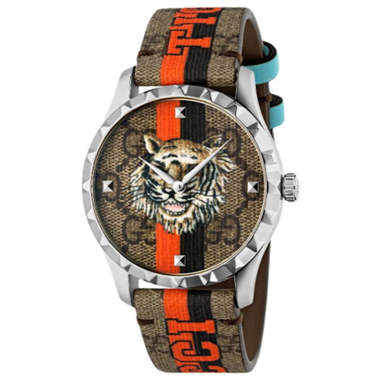 

GUCCI Часы G Timeles Collection Wrist Watch Quartz Movement Canvas Strap Coffee Watch Dial Women's Watch