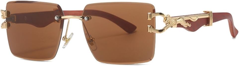 

Винтажные квадратные солнцезащитные очки без оправы для женщин и мужчин. Солнцезащитные очки класса люкс, модные, в тренде, в стиле панк, металл, с леопардовым принтом MUTYNE, Brown