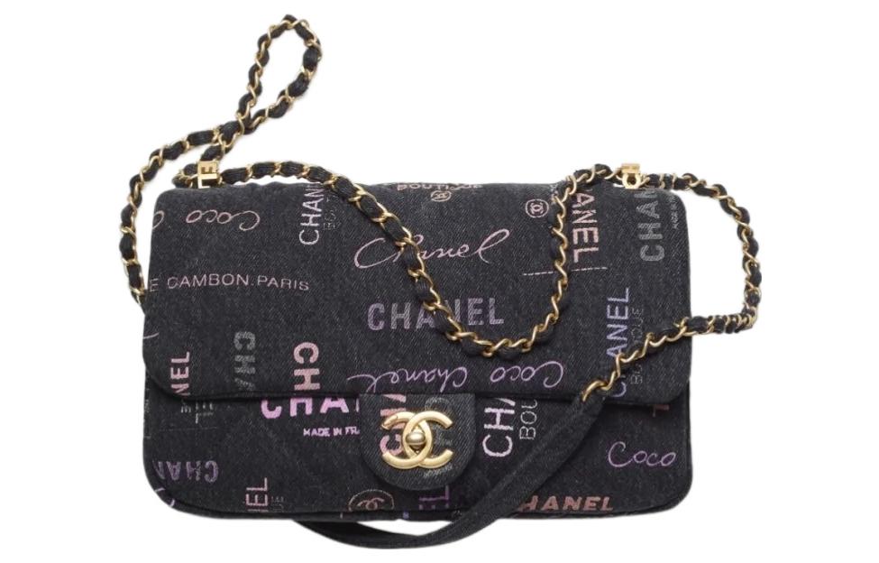 Chanel Классическая сумка с клапаном из денима CF, сумка на цепочке, наплечная сумка, сумка через плечо, женская, черная — фото 2