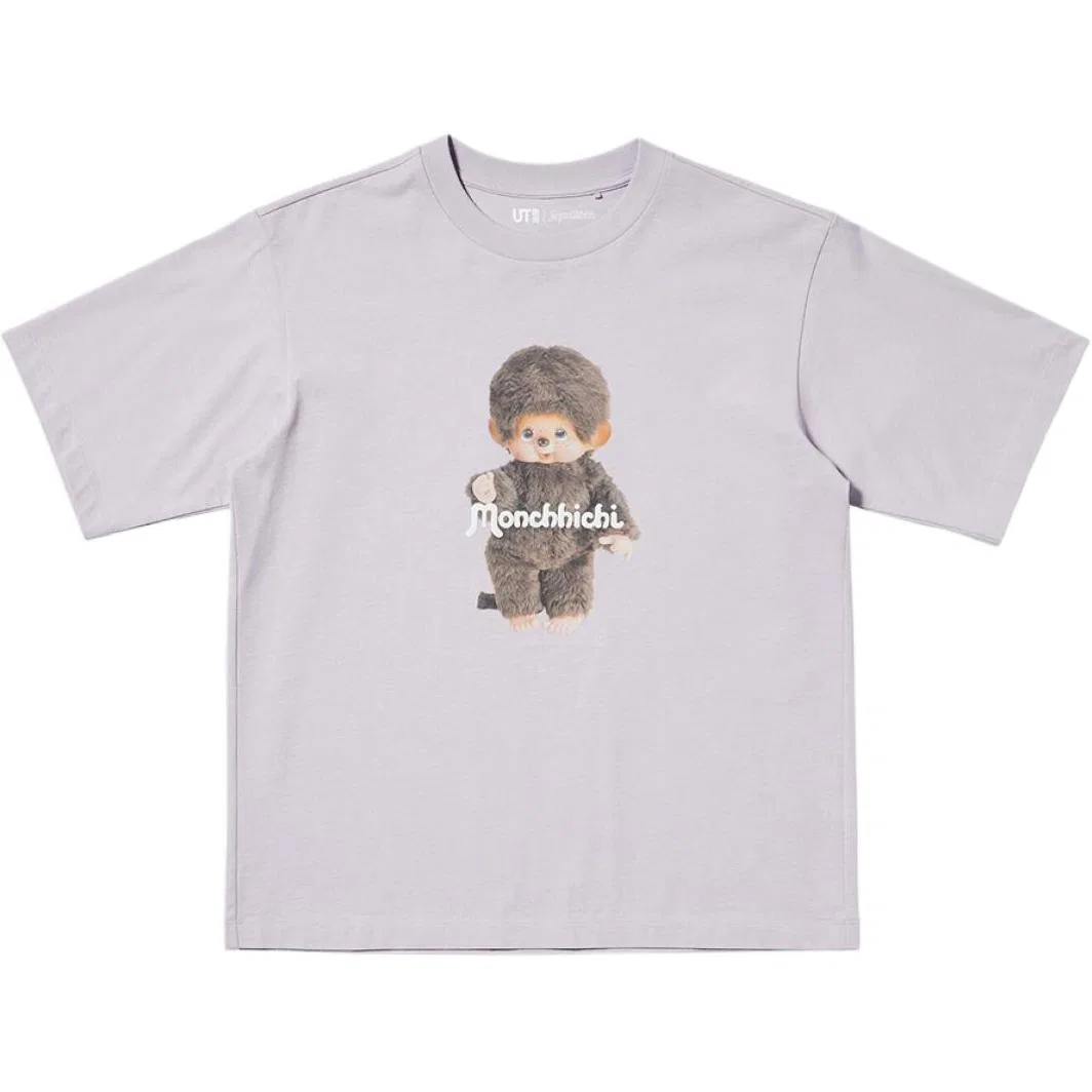 Футболка x Monchhichi UNIQLO светло-голубая фиолетовая