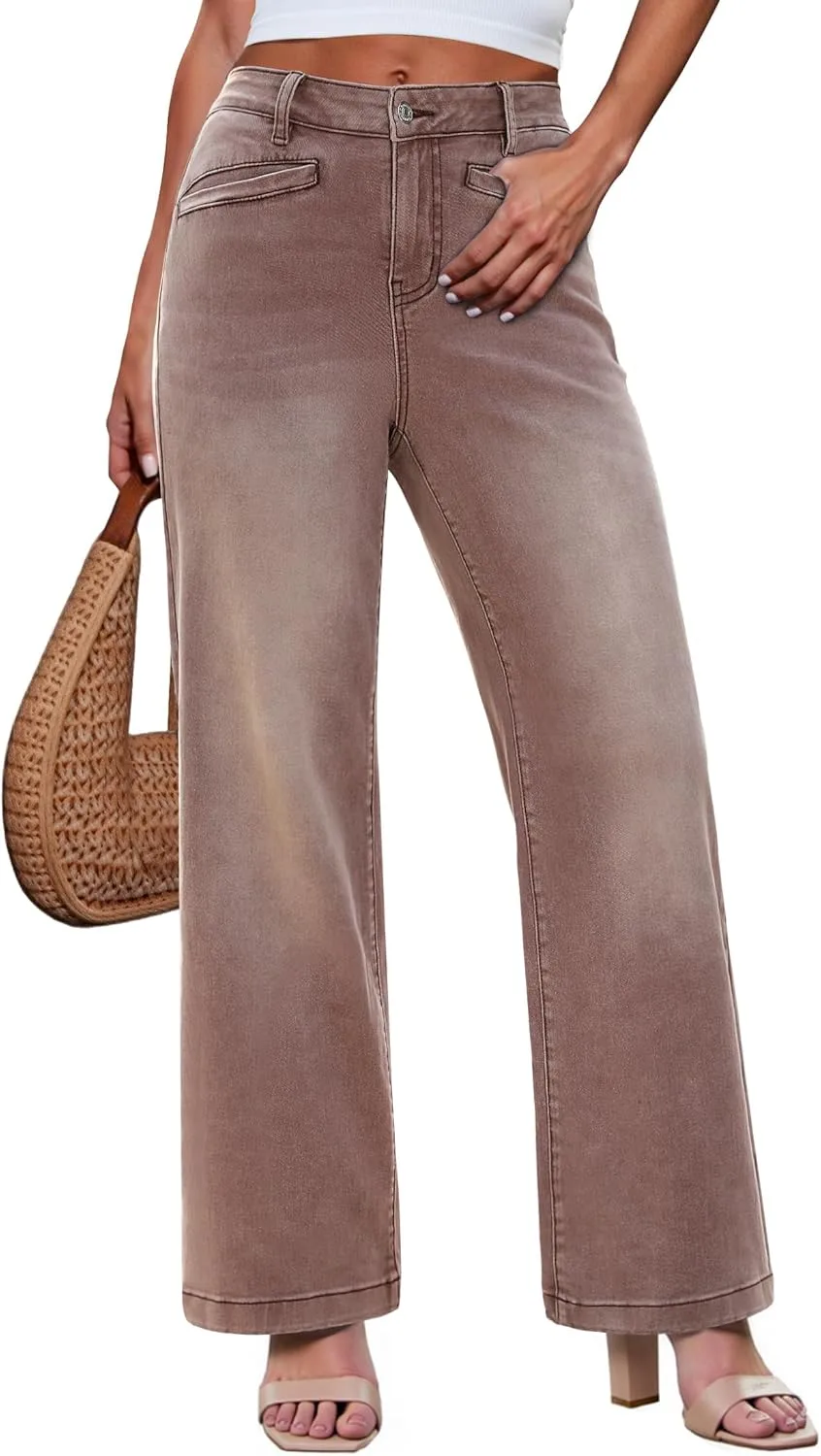 

Luvamia широкие джинсы для женщин с высокой посадкой и накладными карманами