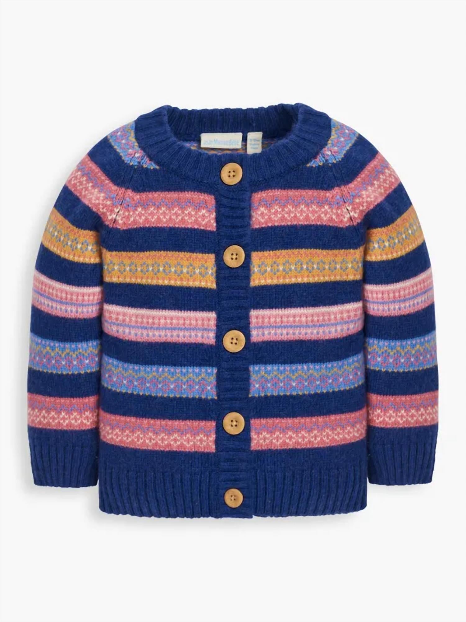 

Полосатый кардиган Fair Isle для девочек в темно-синем цвете JoJo Maman Bebe