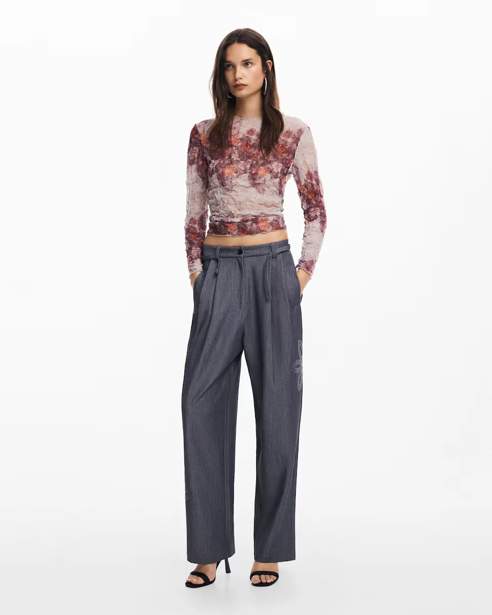 

Однотонные широкие женские брюки с карманами Desigual, серый