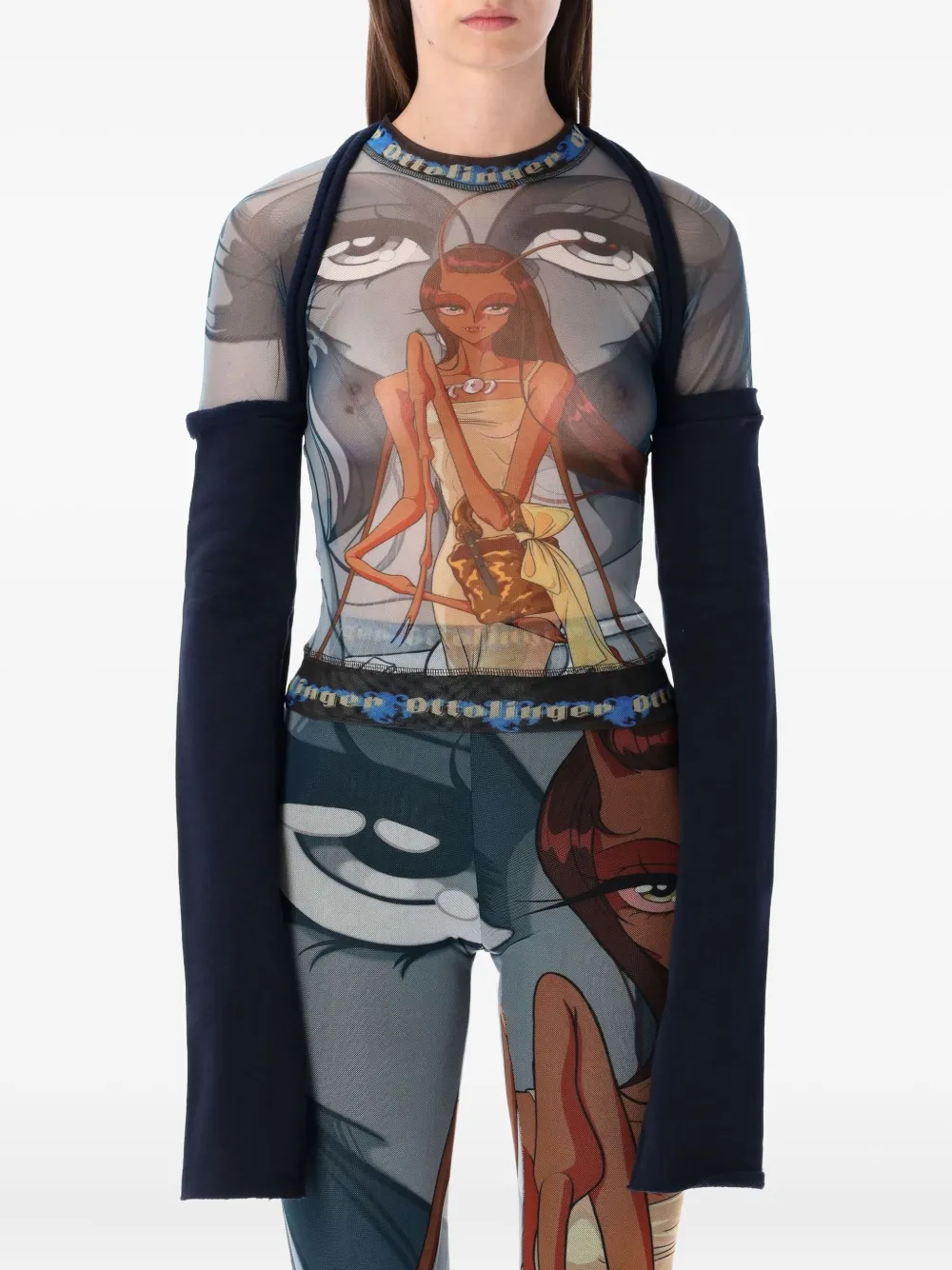 

Топ Julien с длинными рукавами и сетчатыми вставками Ottolinger, синий