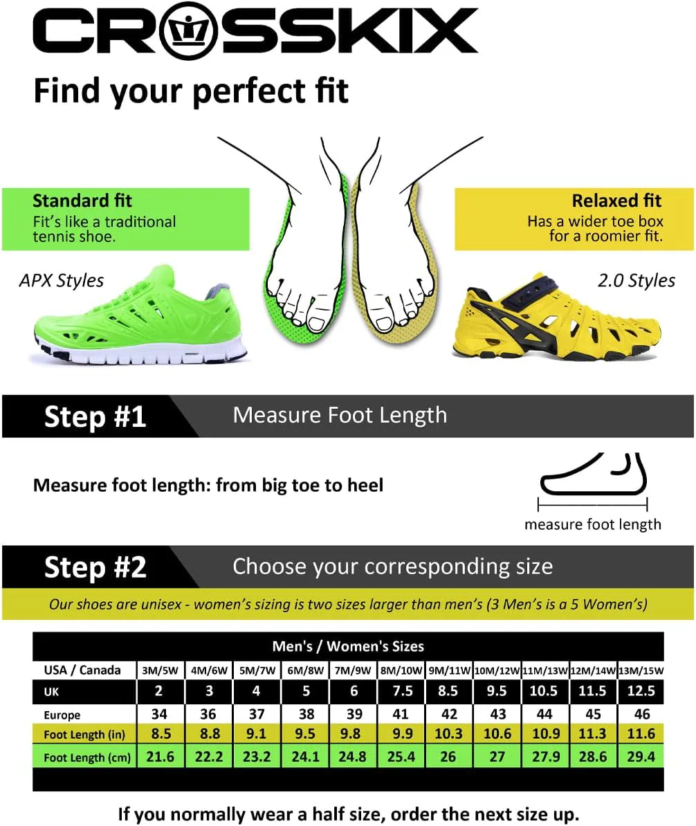 

Кросскикс APX мужские водные туфли с закрытым носком для женщин и детей - нескользящие, полностью погружаемые, с поддержкой свода стопы, быстросохнущие, универсальные кроссовки для приключений, плавательные туфли для любого места Crosskix
