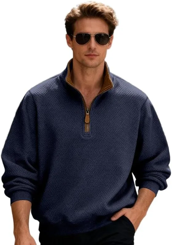 

WROLEM мужской пуловер с четвертью молнии, свободный свитер с воротником стойкой