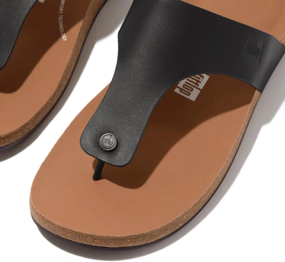 Мужские кожаные сандалии Fitflop Iqushion с перемычкой между пальцами, Black — фото 4