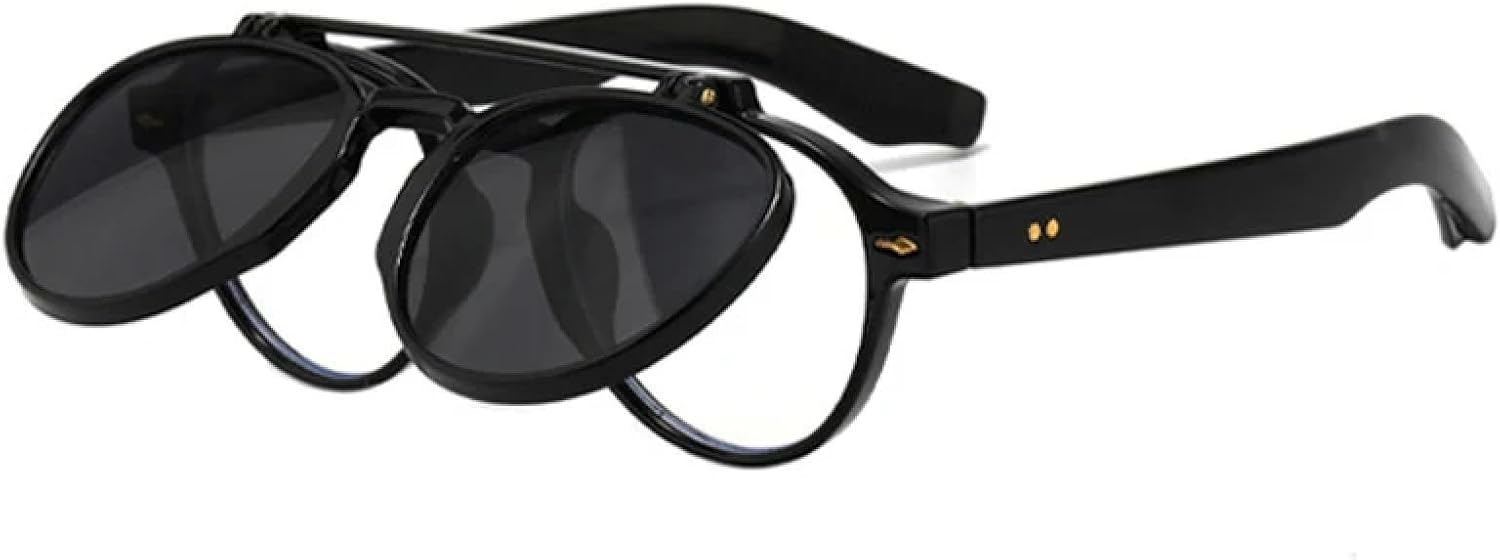 

Популярные модные женские овальные солнцезащитные очки в стиле ретро с откидными линзами и защитой от УФ-излучения UV400, мужские очки с заклепками в стиле панк HHZZYVY, Black Gray