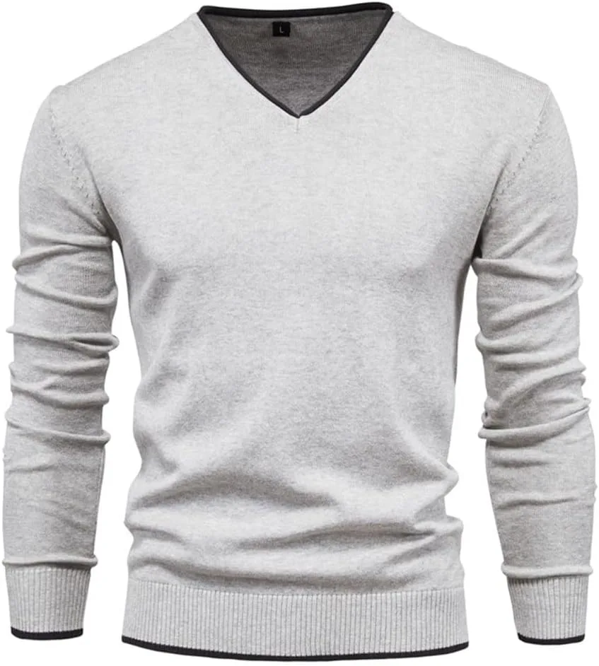 

Мужской свитер V-образным вырезом, однотонный, с длинными рукавами HBDZUUI