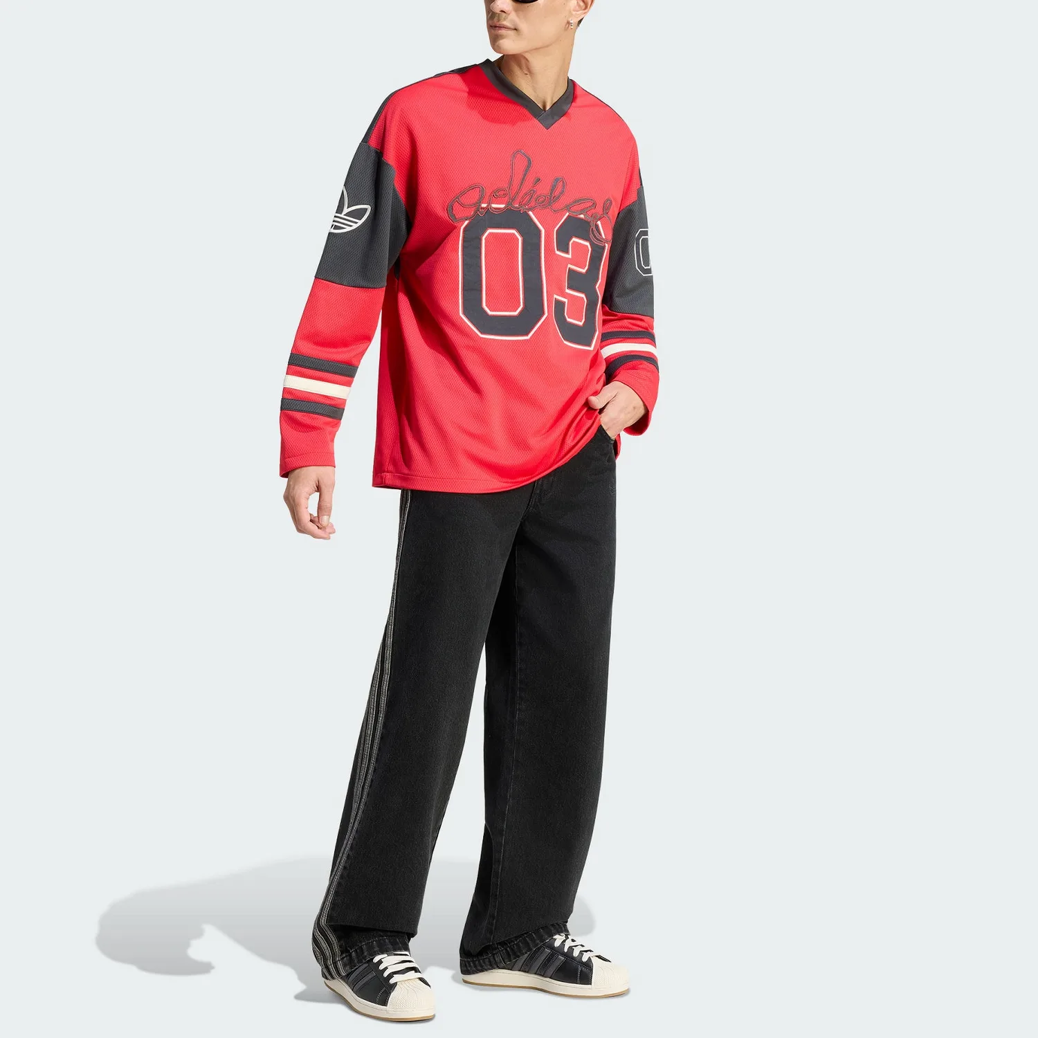 Adidas Originals Футболка мужская Pure Gemstone с V-образным вырезом, красный/серый черный — фото 3