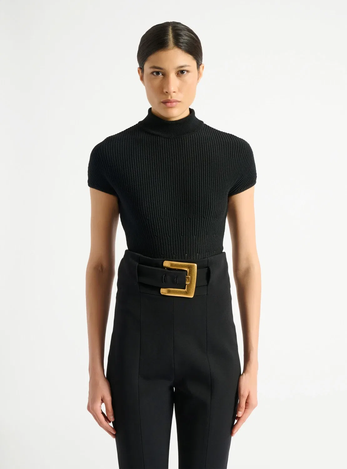 Трикотажный боди в рубчик Balmain, черный — фото 4