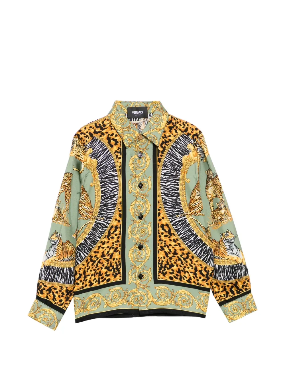 Рубашка с анималистичным принтом Versace Kids, зеленый