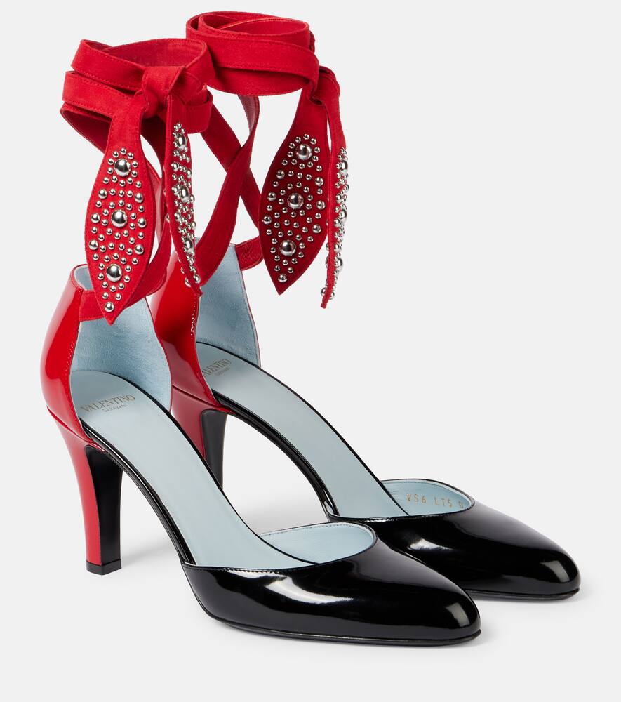 Туфли-лодочки из замши и кожи Valentino Garavani, Nero-Rouge Pur/Rouge Pur