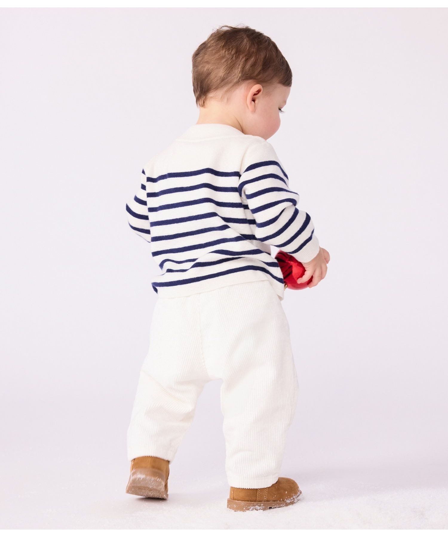 Вязаный пуловер с пуговицами на плечах PETIT BATEAU, Off-white/blue — фото 2