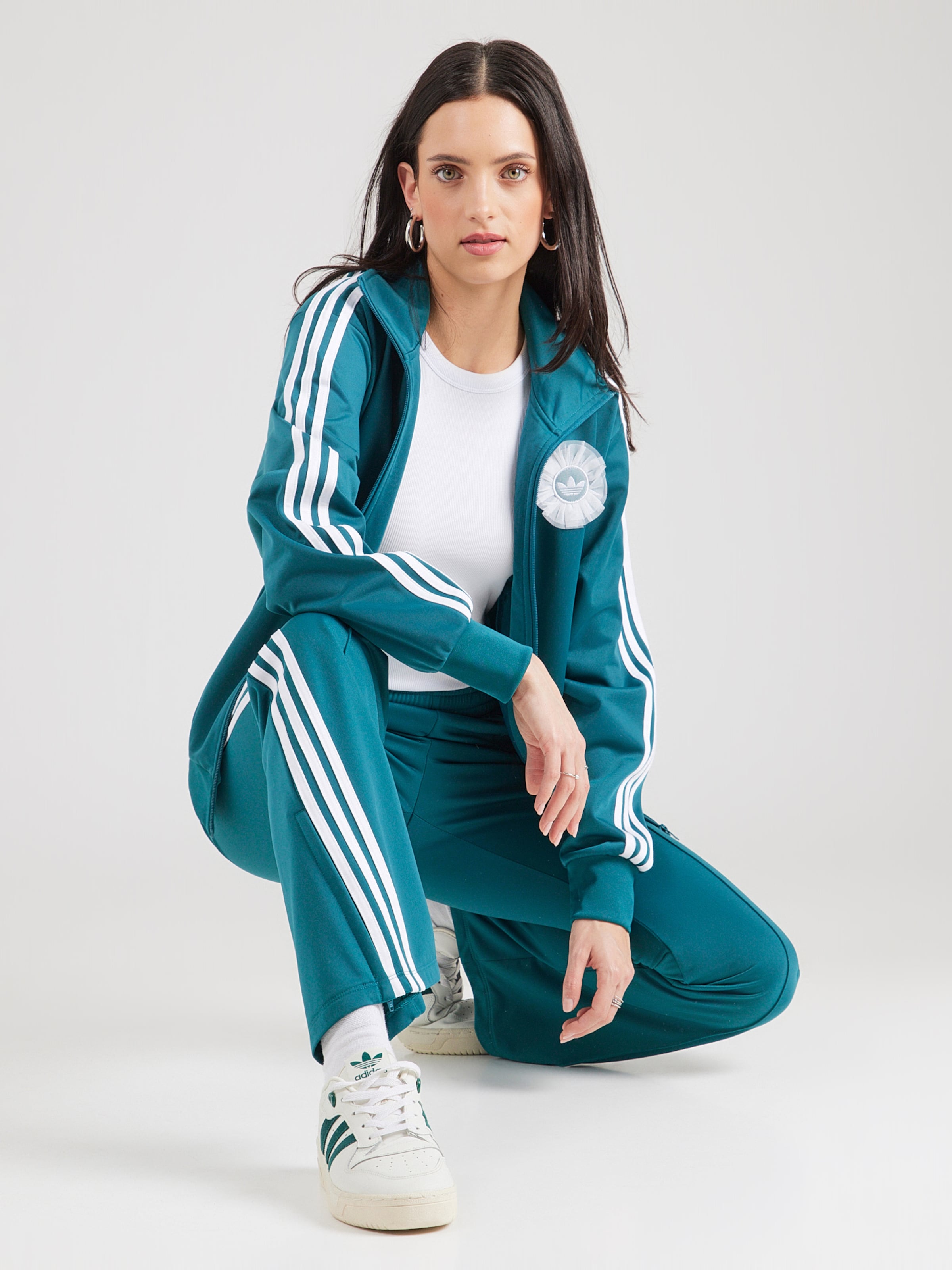 Adidas Originals Худи на молнии в цвете petrol — фото 4