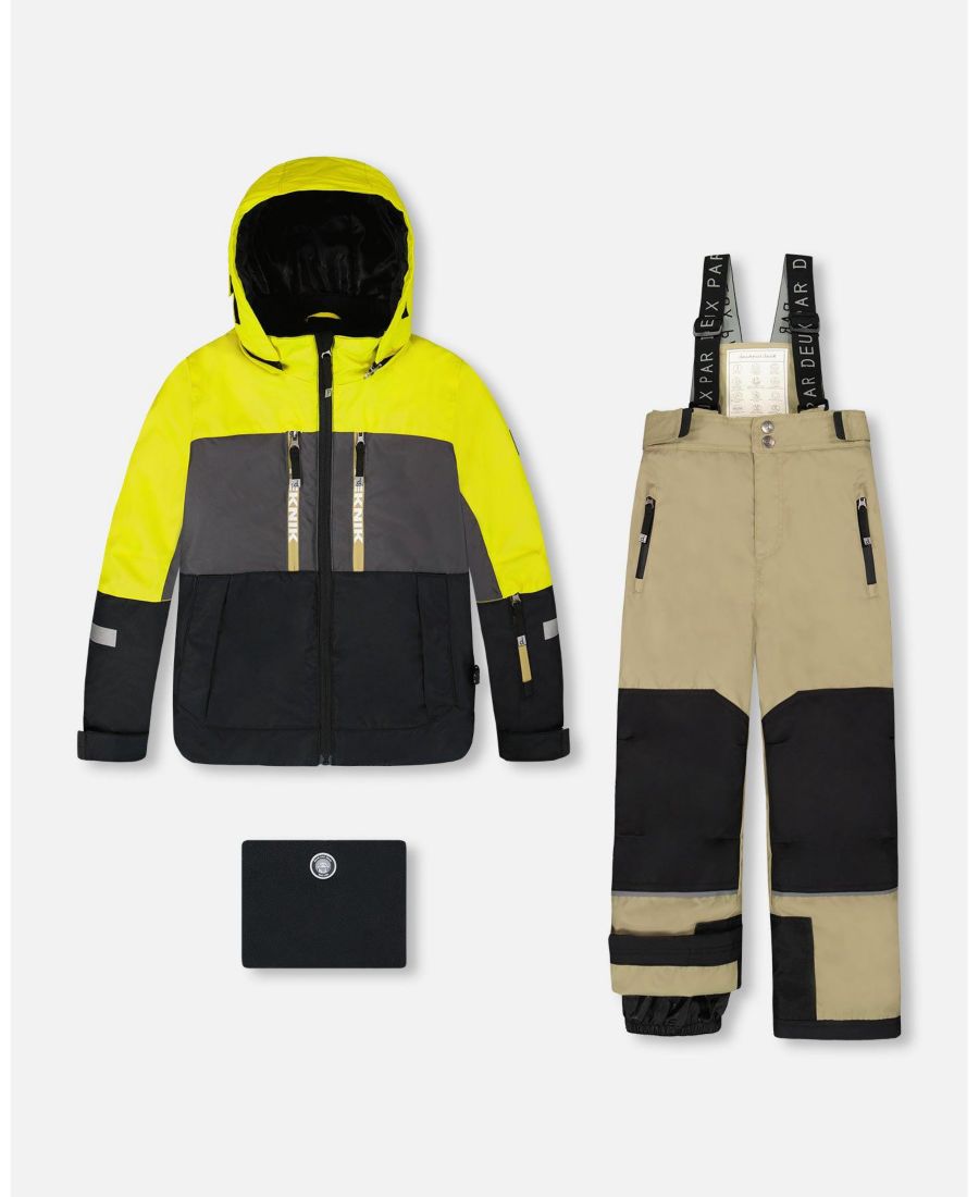 

Детский двухсекционный зимний комбинезон Teknik с цветовыми блоками, светло-хаки - для малышей/детей Deux par Deux, Light khaki green