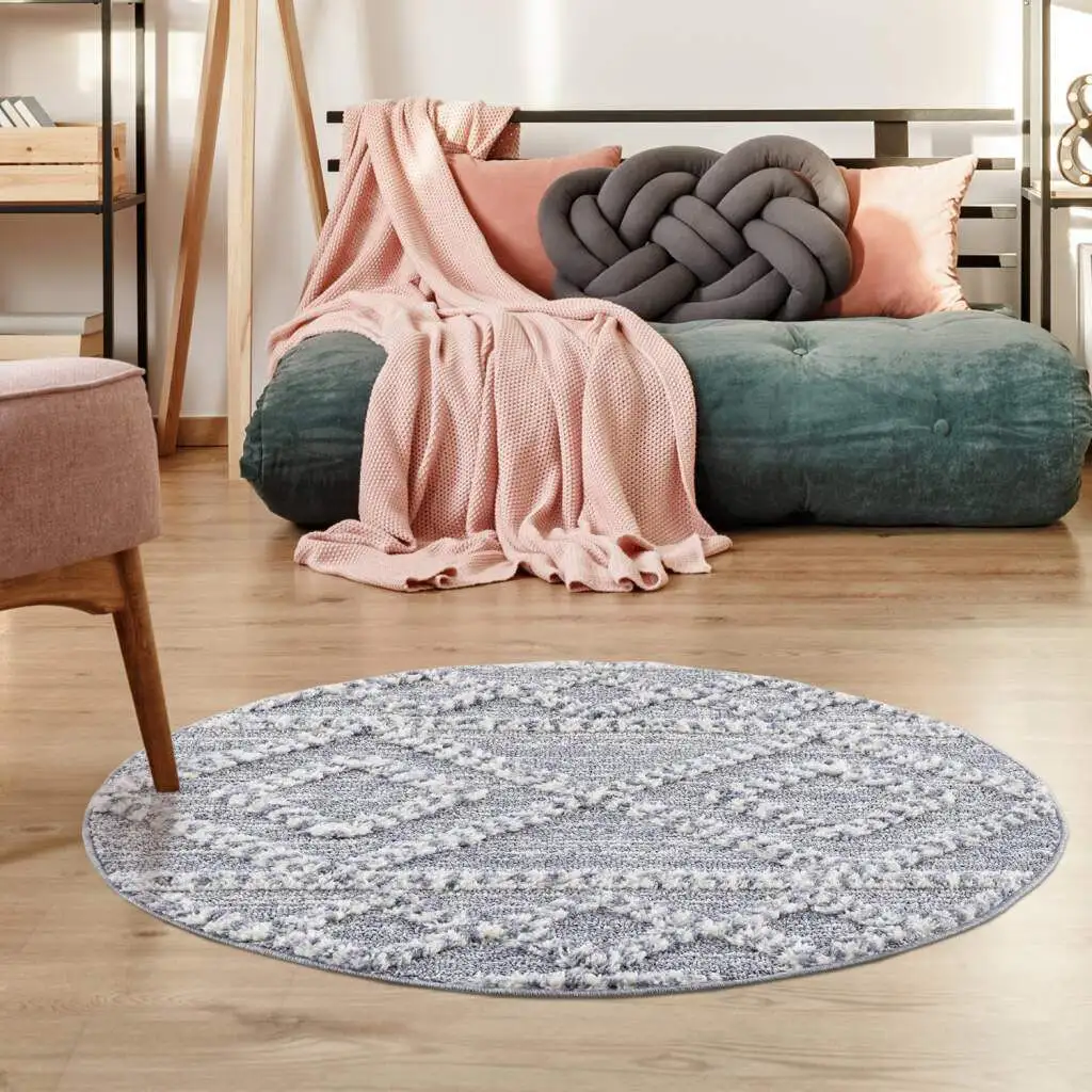 

Мохнатый ковер Carpet City "Focus 3022", круглый, ковер в стиле бохо, особенно мягкий, ромбовидный узор, 3D-эффект Ø 160 см, серый
