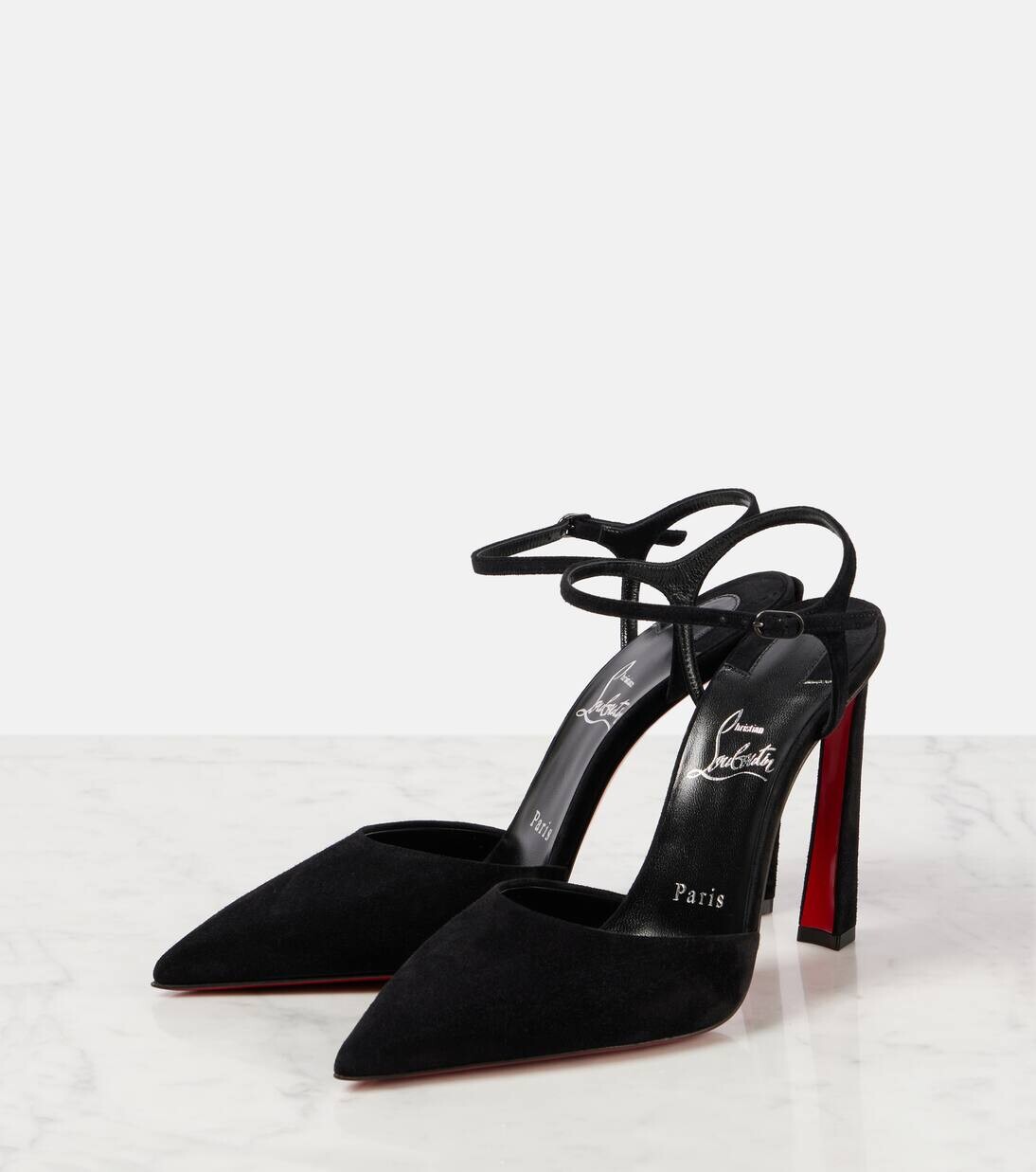 Туфли-лодочки Condora Riviera 100 из замши с открытой пяткой Christian Louboutin, цвет black/lin black — фото 4