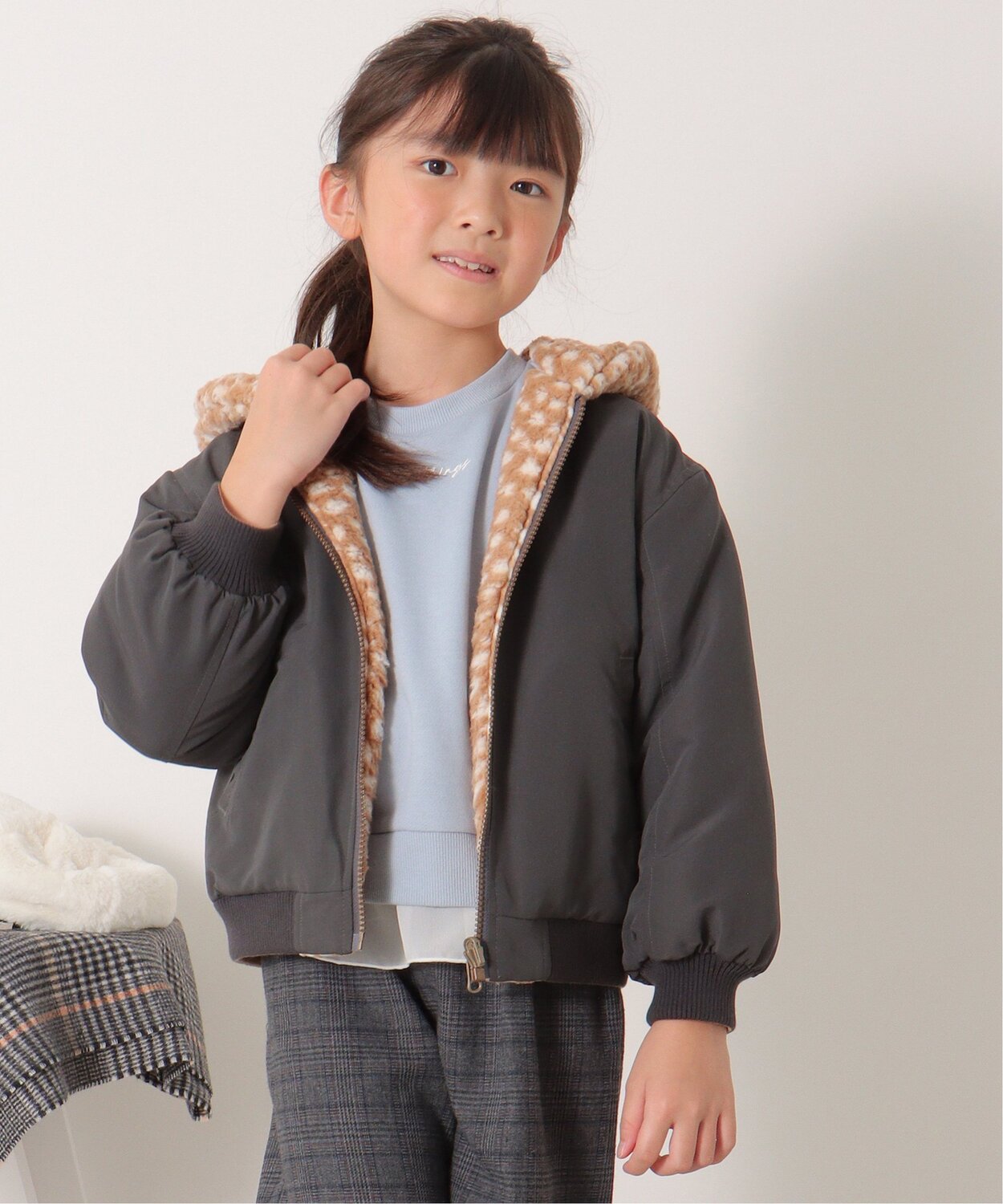 Куртка Двусторонний блузон-боа (120~160см) Ikka, Dark Gray