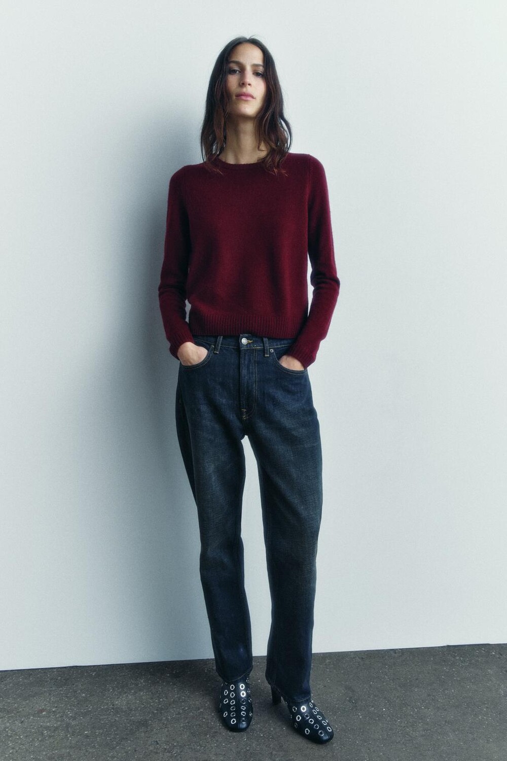 

Базовый свитер из 100% шерсти ZARA, бордовый