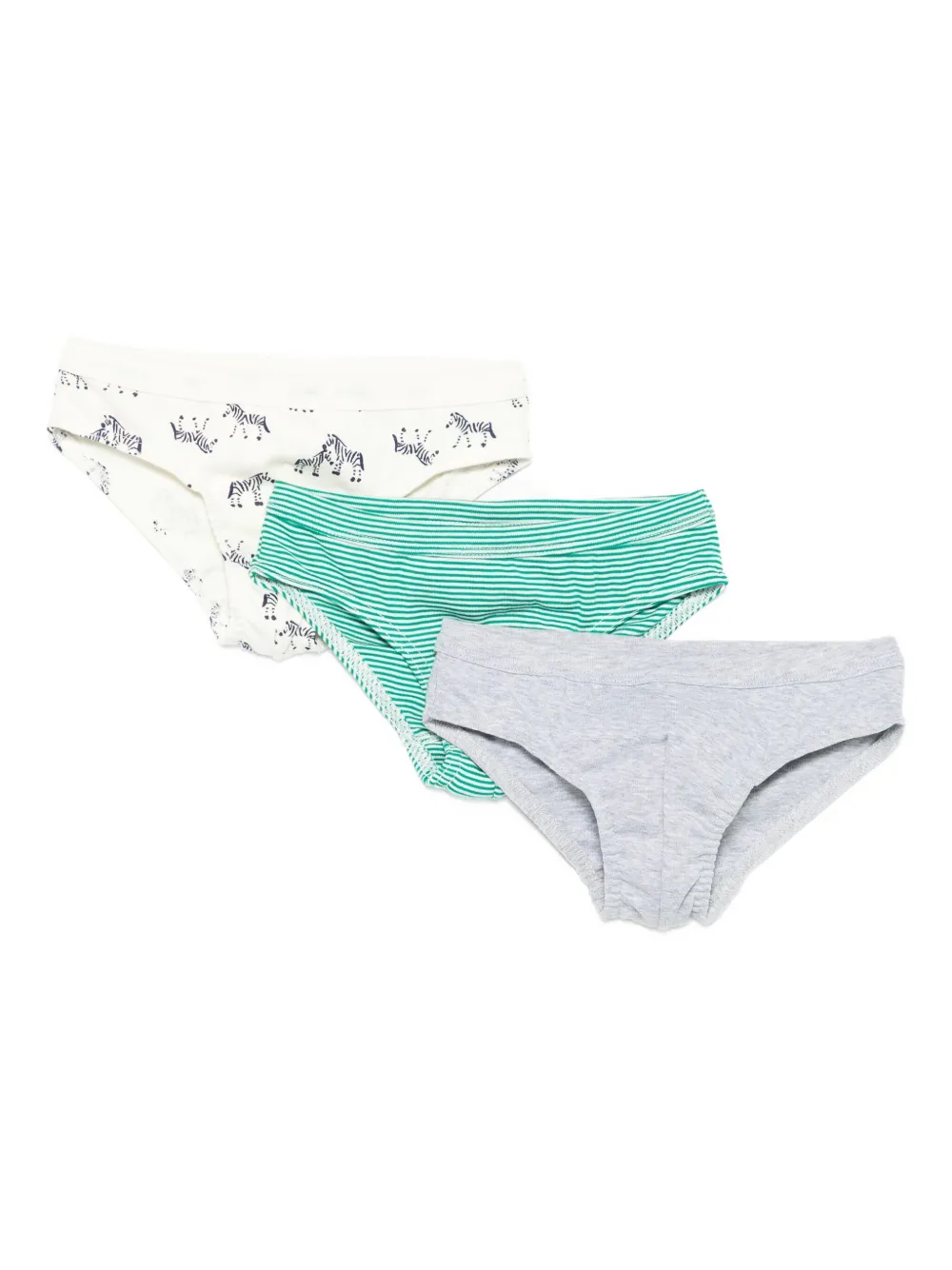

Комплект из трех трусов-брифов с зебровым принтом Petit Bateau, зеленый