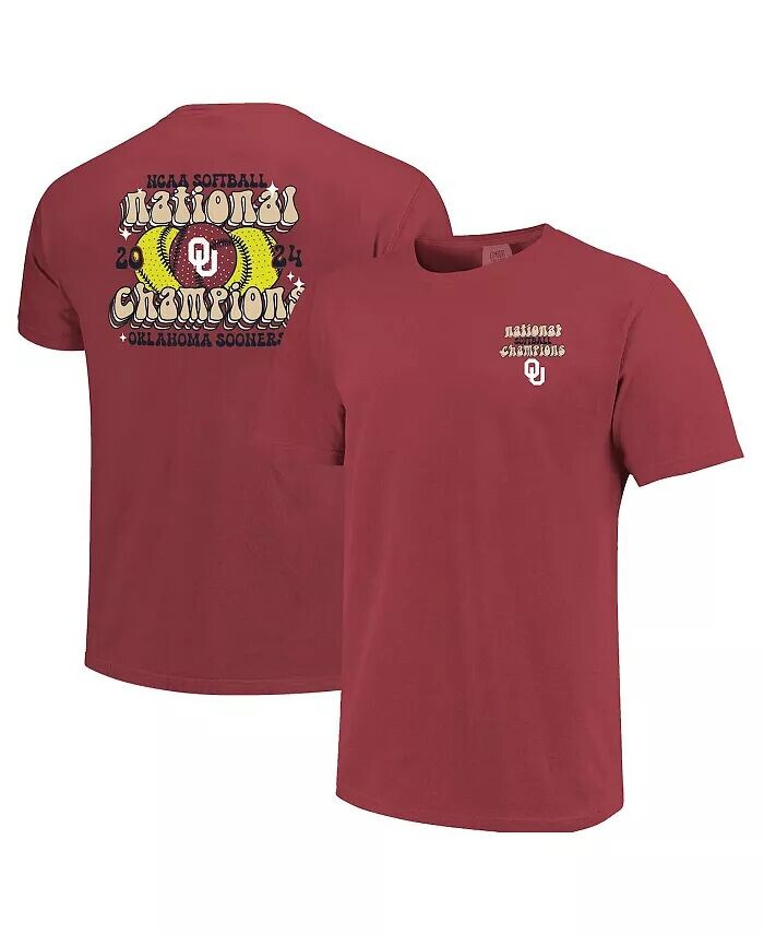 

Футболка мужская и женская Crimson Oklahoma Sooners 2024 NCAA Softball Women's College World Series Champions Groovy Comfort Colors Image One