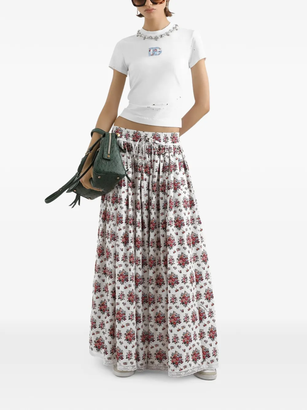 Юбка макси с кулиской и цветочным принтом Dolce & Gabbana, белый — фото 2
