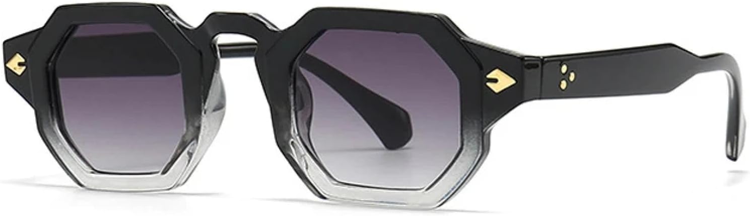 

Ретро-многоугольные женские солнцезащитные очки с заклепками, градиентные солнцезащитные очки с защитой от УФ-излучения UV400, мужские панк-очки TOIPASTN, Black Gray Gradient