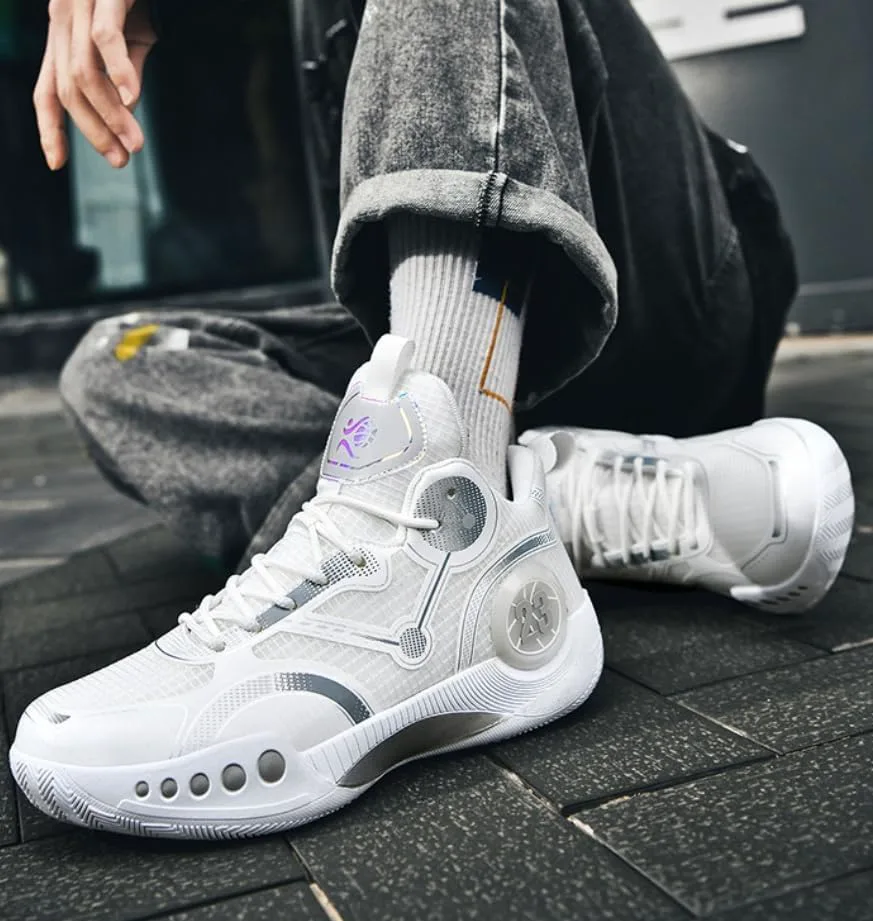 Мужские баскетбольные кроссовки High Top Дышащие, не скользящие амортизирующие кроссовки для спортивных тренировок на цементном корте Spedify, белый — фото 4