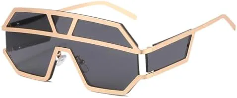 

Женские солнцезащитные очки без оправы из сплава, модные, большие, цельные, мужские солнцезащитные очки в стиле ретро, ​​черные и коричневые цвета MTZJH, C1gold-black