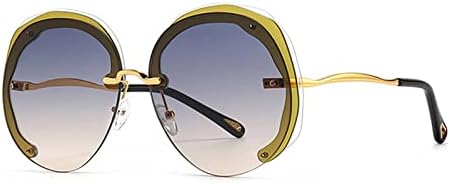 

Модные большие круглые солнцезащитные очки без оправы для женщин, линзы с градиентом, защита от УФ-излучения UV400, трендовые солнцезащитные очки для мужчин MTZJH, Yellow Blue Tea