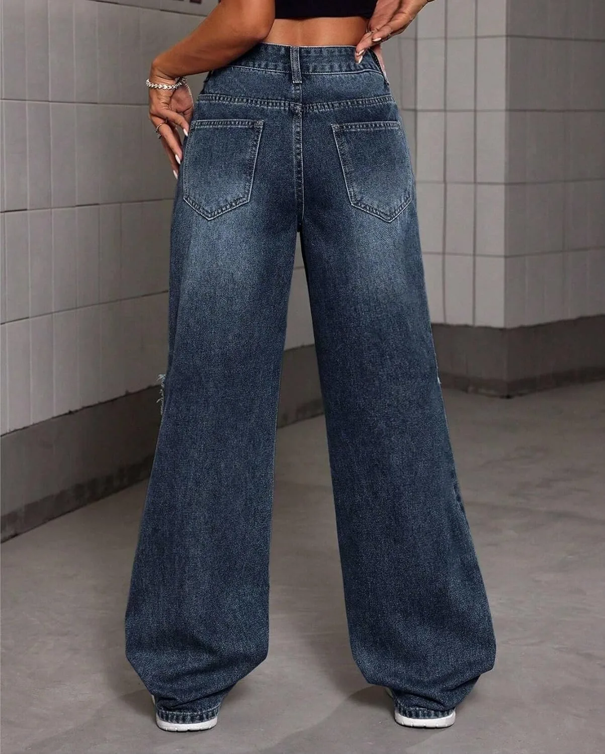 Женские классические джинсы Casual свободные широкие Generic, Dark Wash — фото 2