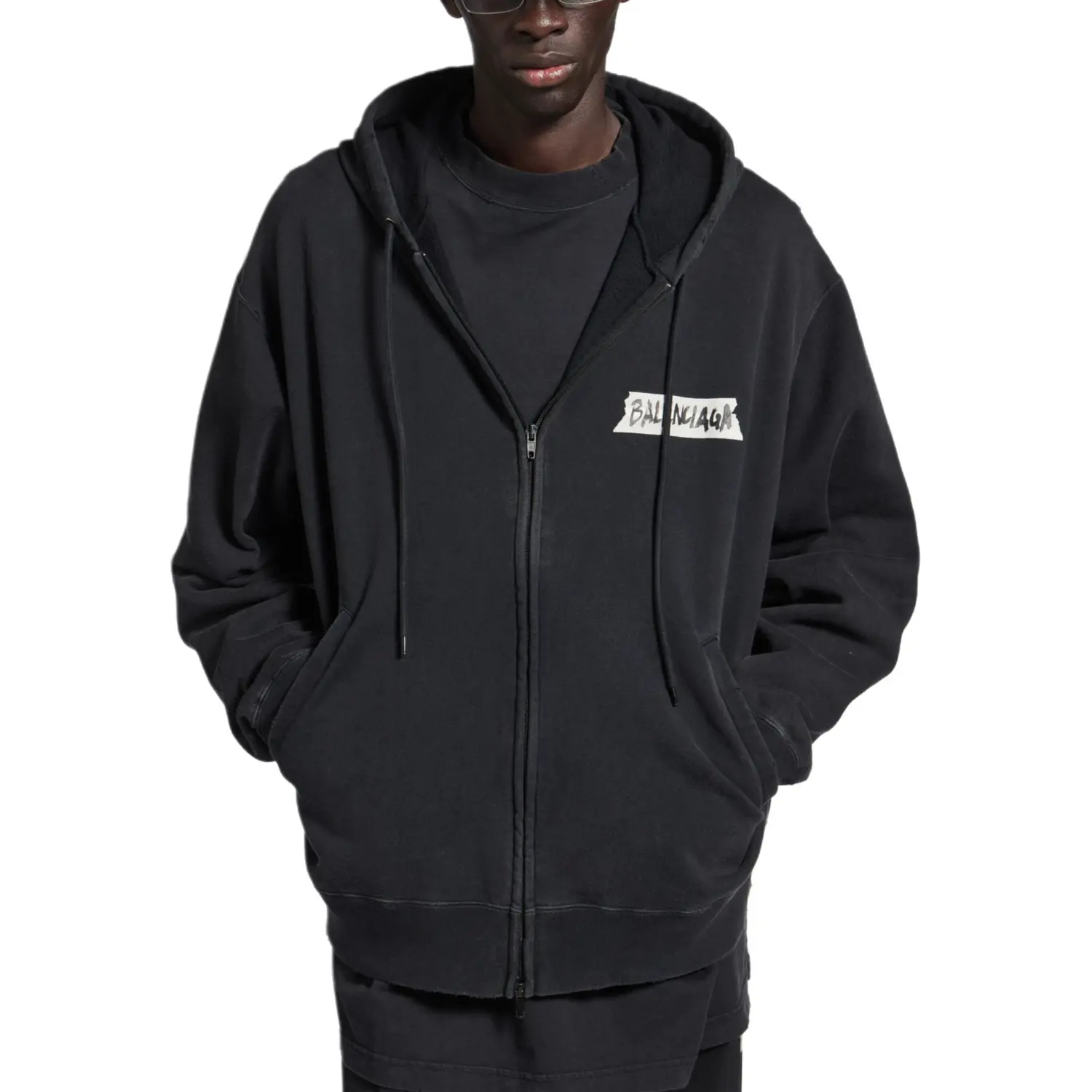 Толстовка Balenciaga Masking Tape Oversized Zip-Up , черный — фото 3
