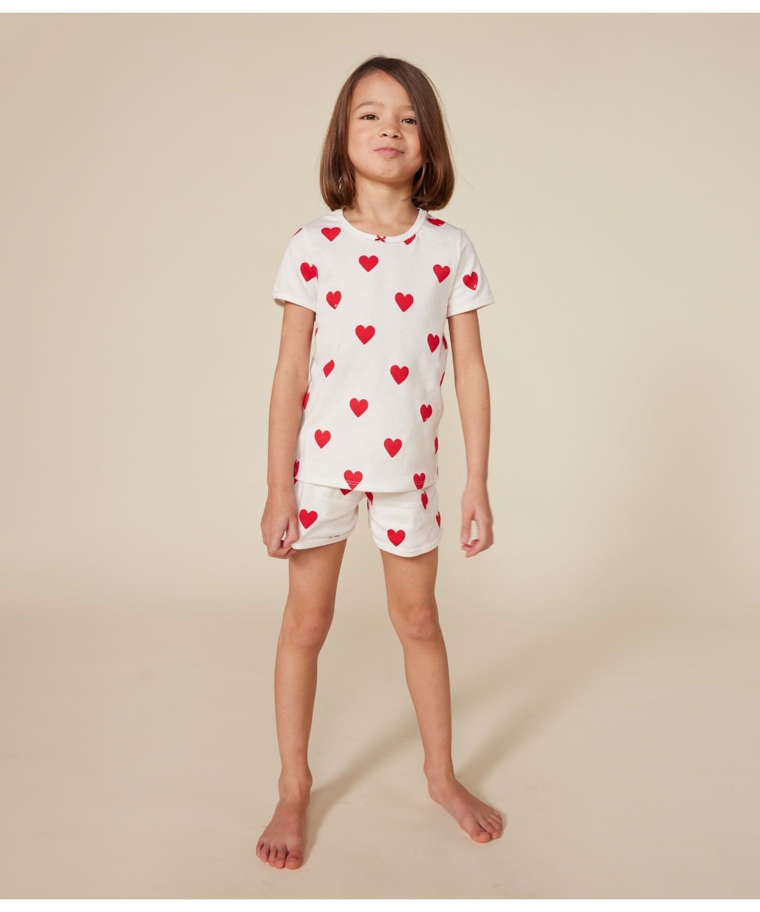 Пижама с короткими рукавами и принтом в виде сердечек PETIT BATEAU, Off-white/red — фото 2