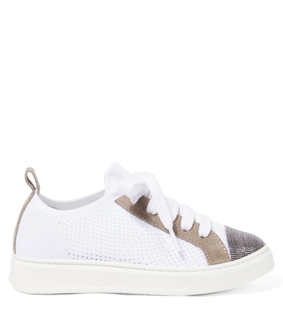 Кроссовки из парусины с кожаной отделкой Brunello Cucinelli Kids, белый — фото 4