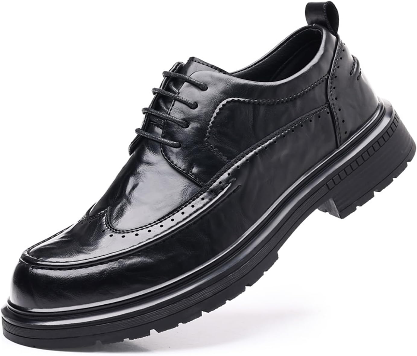 

Мужские кожаные оксфорды с крыльями, массивным каблуком, винтажным закругленным носком, мягкой подошвой, противоскользящие, на шнуровке, классические туфли для бизнеса, вечерних мероприятий и свадьбы Fifilapin, черный