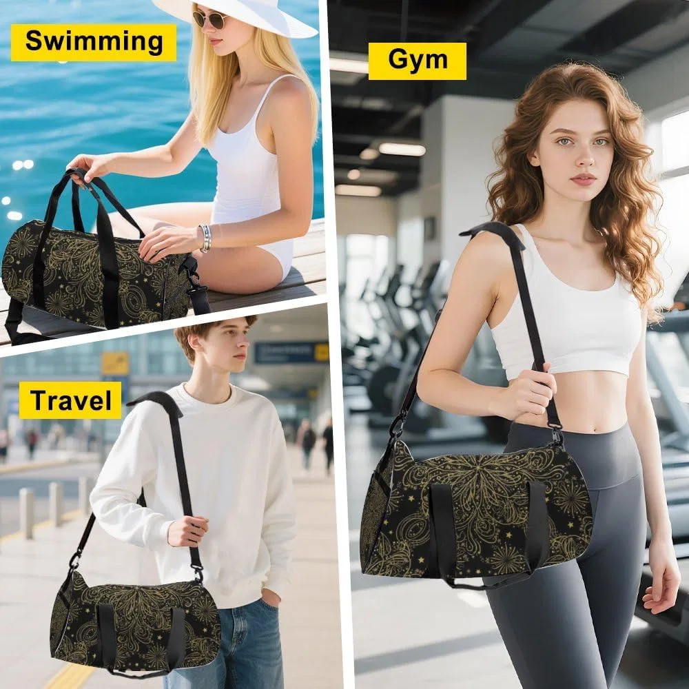 AhSUEAk Спортивная сумка Golden Filigree Easy Clean для мужчин и женщин, оксфордская сумка-тоут с регулируемым плечевым ремнем, трансформируемый рюкзак, готическая дорожная сумка для пилатеса, походов, спортзала, женская одежда — фото 4