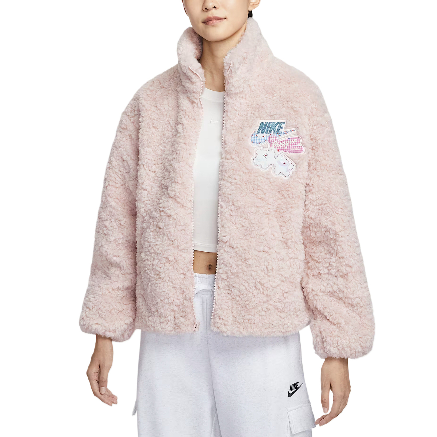 

Спортивная куртка с бархатистым покрытием Women's Nike, серо-розовый