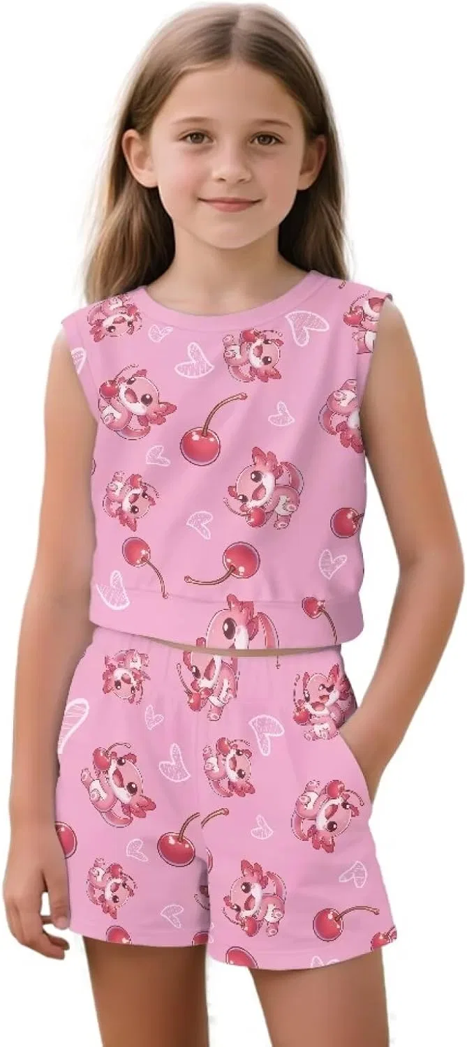 Детский комплект из топа и шорт, Pink Axolotl