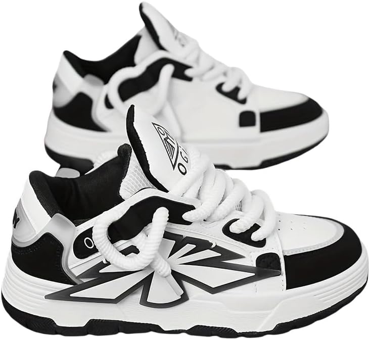 

Мужские повседневные кроссовки - легкие спортивные прогулочные туфли с толстой амортизирующей подошвой, дышащий дизайн с ромбовидной текстурой, низкие шнурованные Clolinde, белый/черный