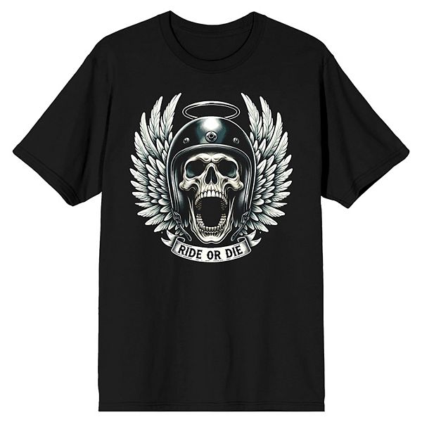 

Футболка с принтом Ride or Die в виде черепа с крыльями и нимбом Licensed Character
