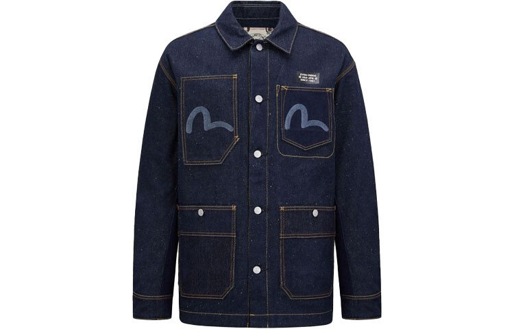 

Джинсовая куртка мужская джинсовая синяя/коричневая Evisu, синий/коричневый