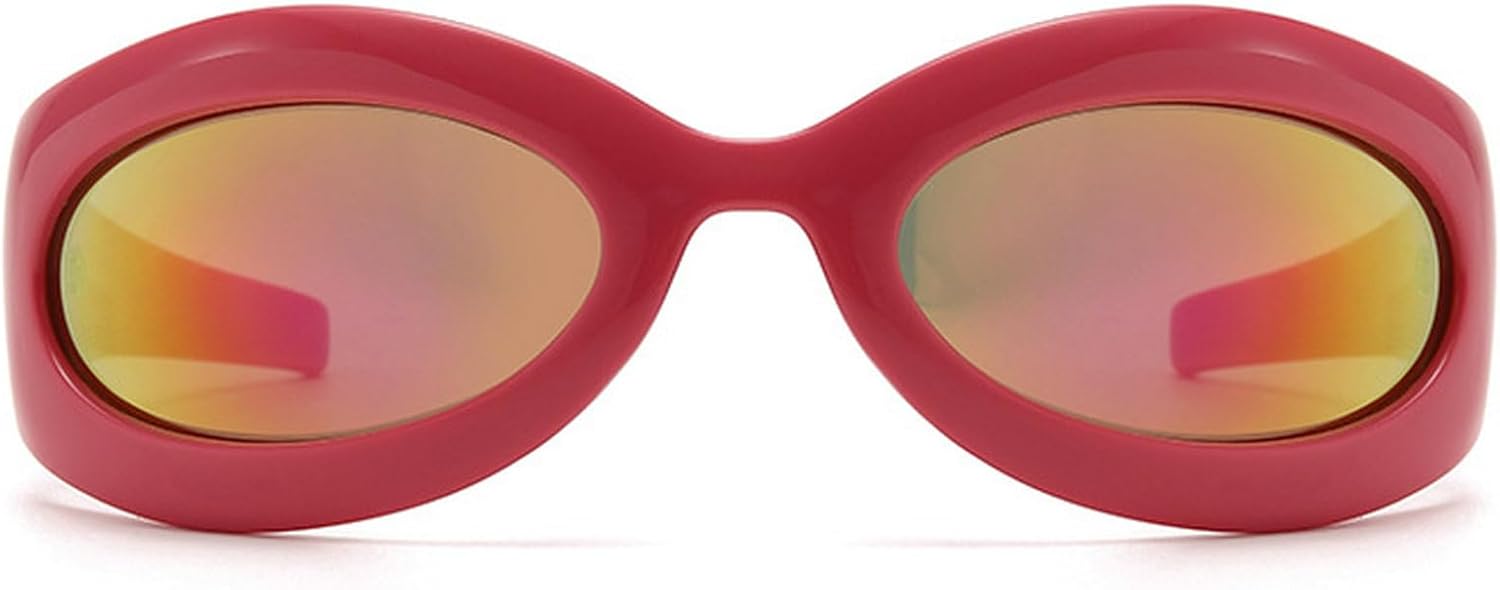 

Винтажные овальные солнцезащитные очки «кошачий глаз» в стиле Y2K для женщин и мужчин, роскошные панк-очки с обтекаемой формой, защита от УФ-излучения UV400, спортивные очки унисекс N48 mincl, Red