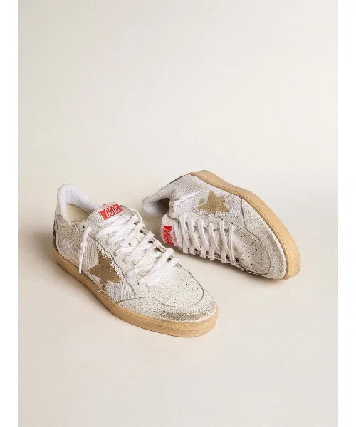 Мужские кроссовки из кожи и сетки Ball Star GOLDEN GOOSE белые с зелёным — фото 2