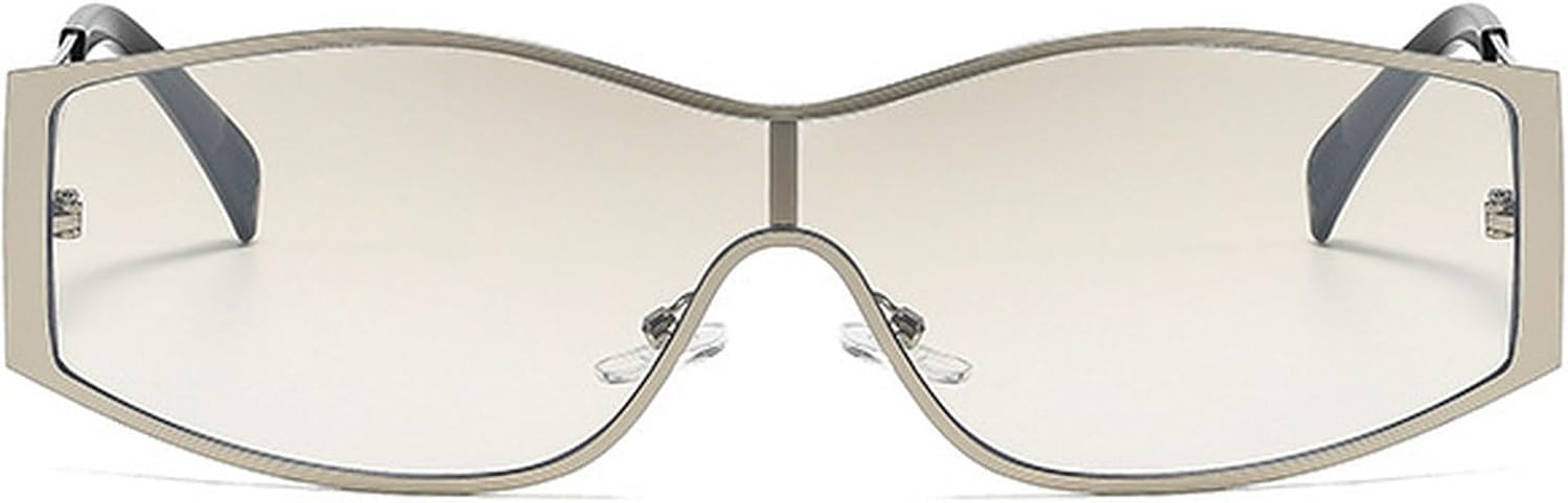 

Винтажные цельные солнцезащитные очки-щитки для женщин, модные солнцезащитные очки в крупной металлической оправе в стиле панк, очки для вождения, защитные очки-маска mincl, Silver