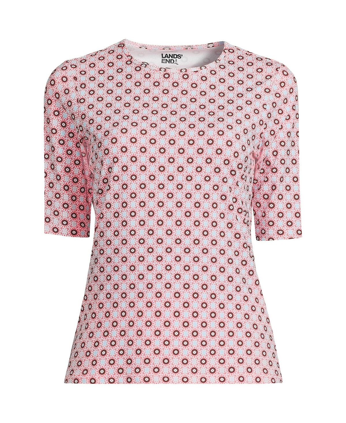 

Женская длинная футболка с круглым вырезом и рукавами до локтя, защита от солнца UPF 50, скромная футболка для плавания Lands' End