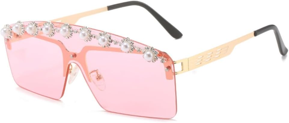 

Женские солнцезащитные очки без оправы с жемчужным блеском, 1 шт., защита от УФ-излучения UV400, винтажный градиентный дизайн, декоративные очки для вечеринок LANGSER, C6